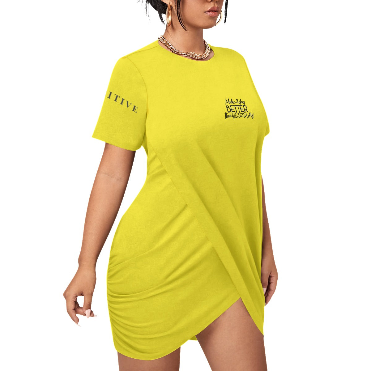 Women’s Make 2Day Better Then YES2DAY Stacked Hem Dress With Short Sleeve（Plus Size）