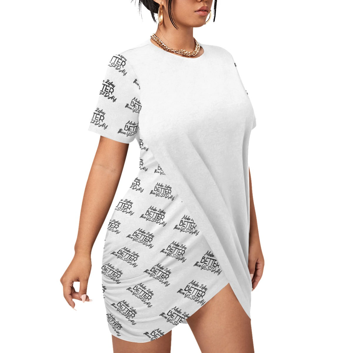 Women’s Make 2Day Better Then YES2DAY Stacked Hem Dress With Short Sleeve（Plus Size）