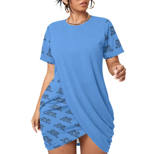 Women’s Make 2Day Better Then YES2DAY Stacked Hem Dress With Short Sleeve（Plus Size）