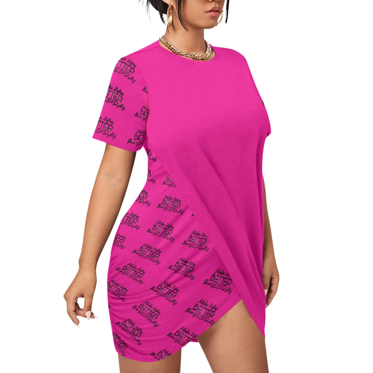 Women’s Make 2Day Better Then Yes2day Stacked Hem Dress With Short Sleeve（Plus Size）