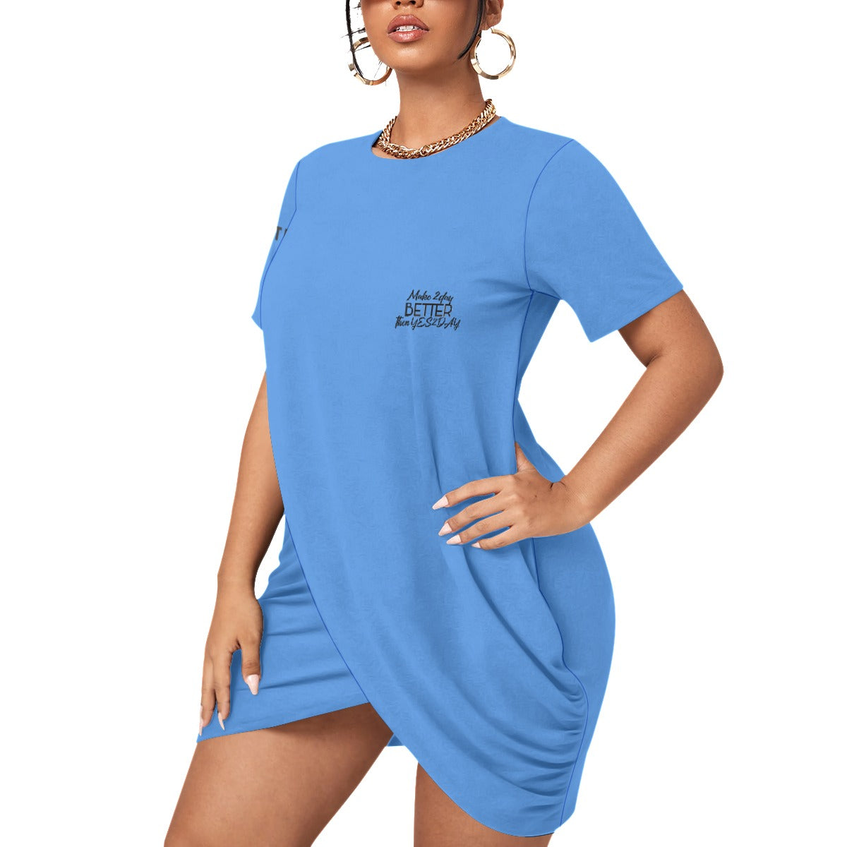 Women’s Stacked Hem Dress With Short Sleeve（Plus Size）