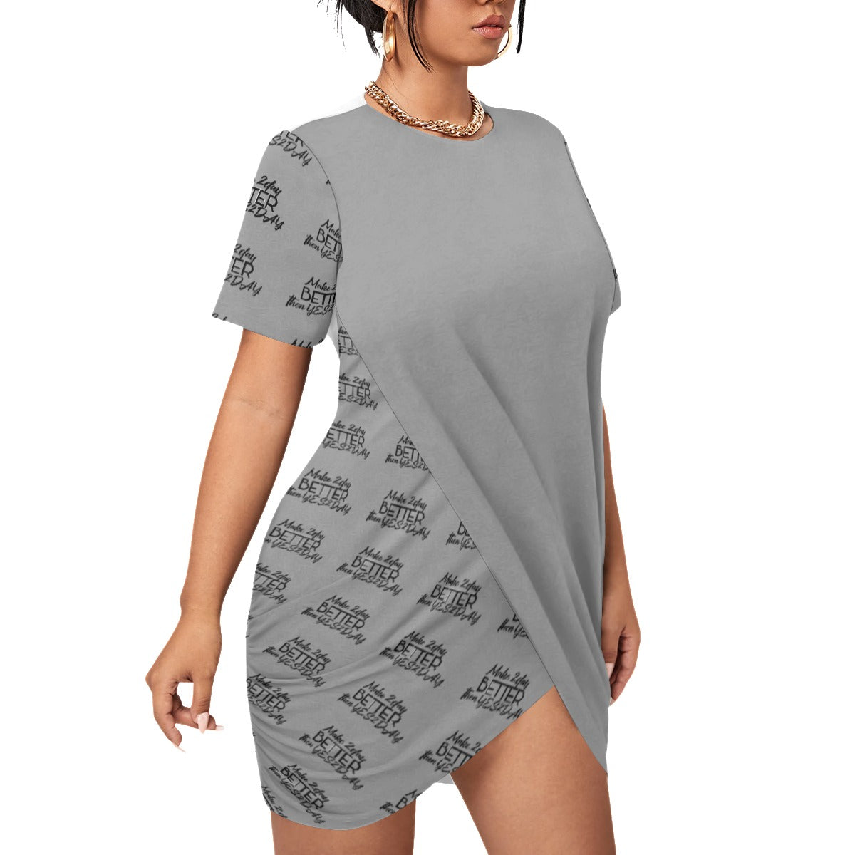 Women’s Make 2Day Better Then YES2DAY Stacked Hem Dress With Short Sleeve（Plus Size）