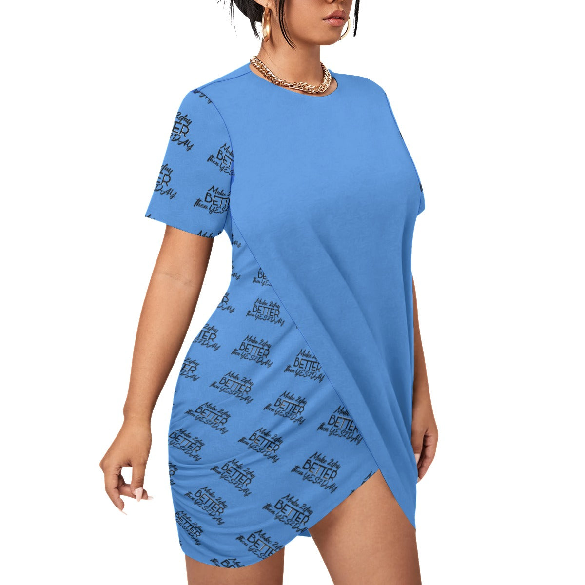 Women’s Make 2Day Better Then YES2DAY Stacked Hem Dress With Short Sleeve（Plus Size）