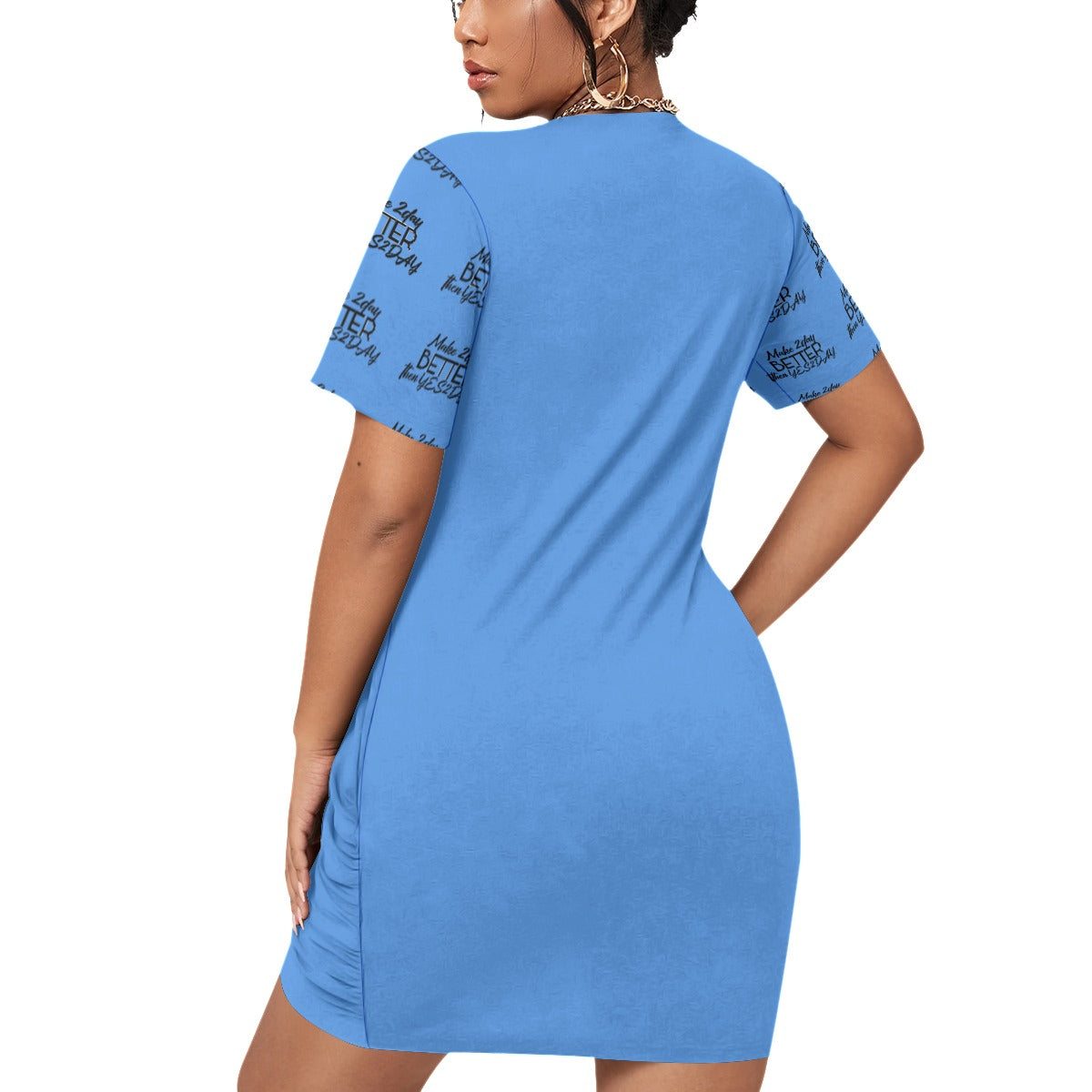 Women’s Make 2Day Better Then YES2DAY Stacked Hem Dress With Short Sleeve（Plus Size）