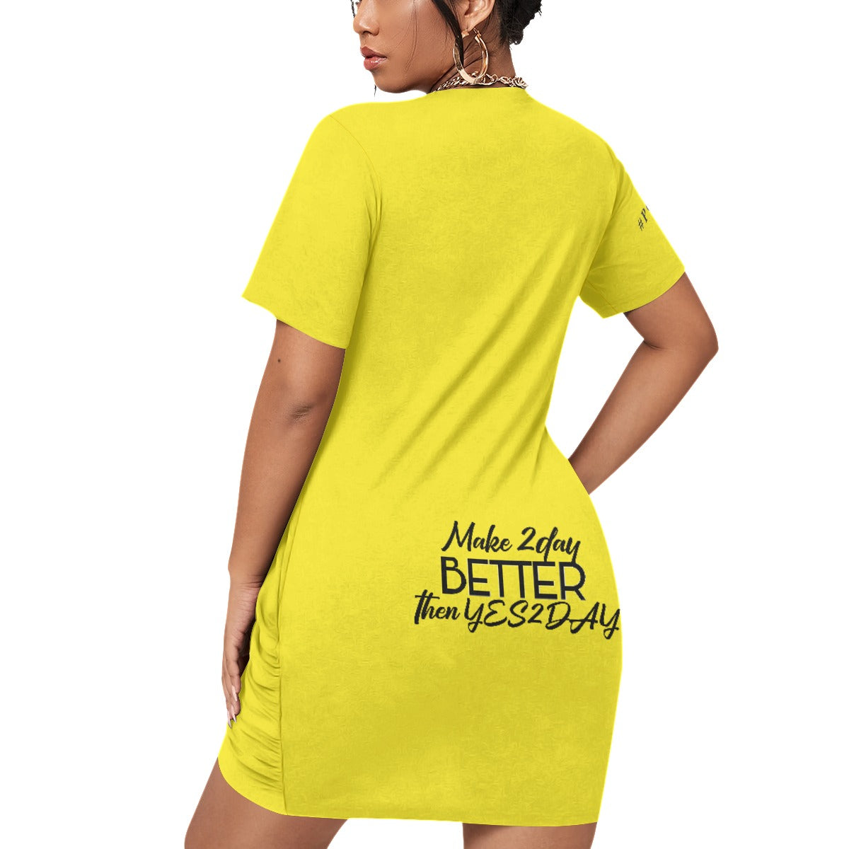 Women’s Make 2Day Better Then YES2DAY Stacked Hem Dress With Short Sleeve（Plus Size）