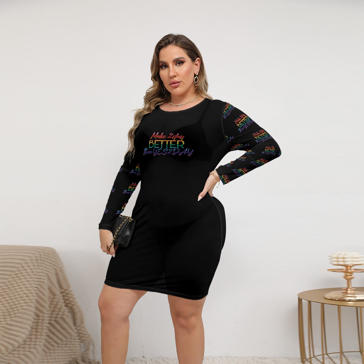 Women's PRIDE Make 2Day Better Then YES2DAY Mesh Dress (Plus Size)