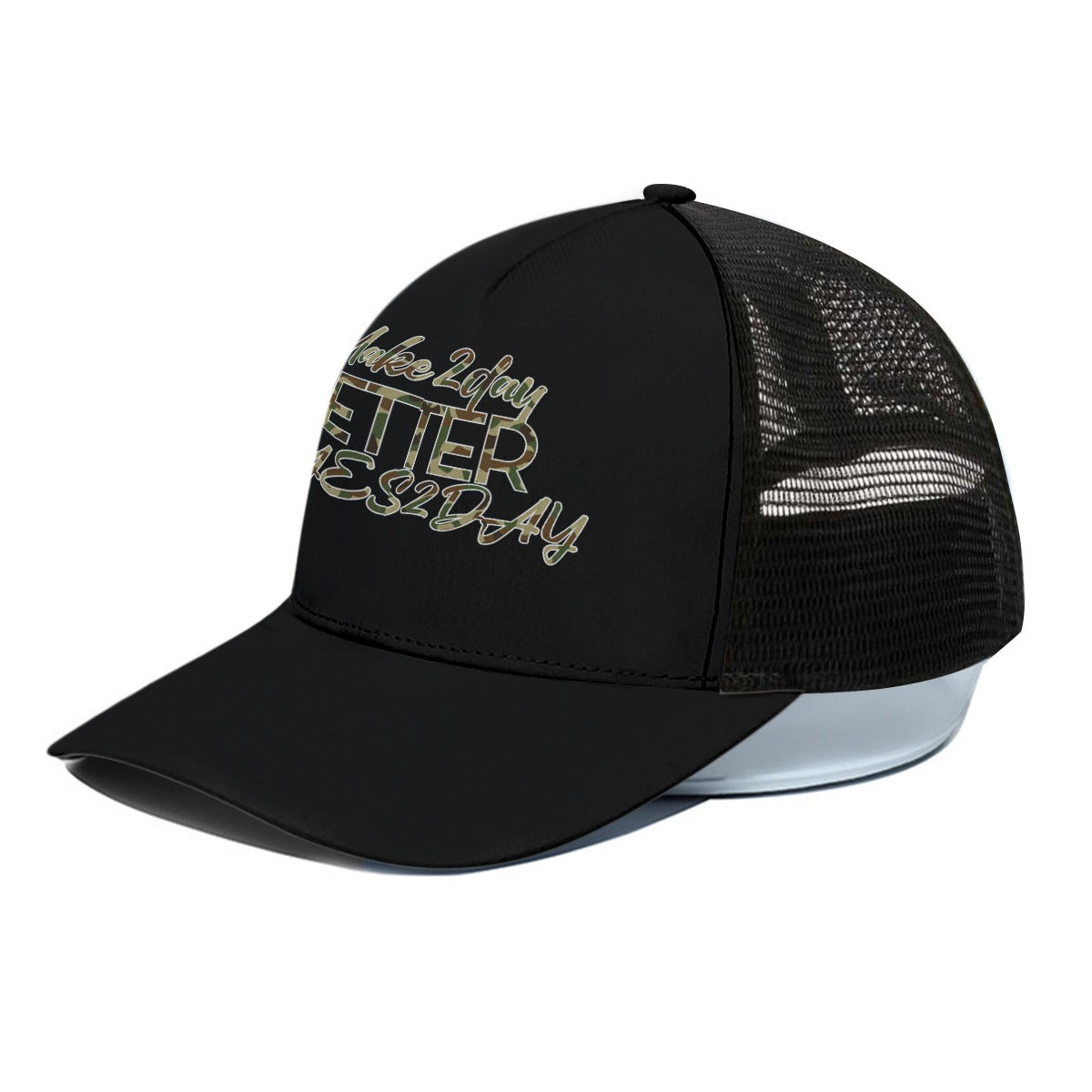 Unisex Army Trucker Hat With Black Half-mesh